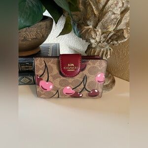 Coach Medium Corner Zip Cherry Print Wallet